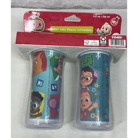 TOMY Cocomelon 2pk Insulated Straw Cups 9 fl oz 18 Months+ Sippy Cup NEW - Picture 3 of 9